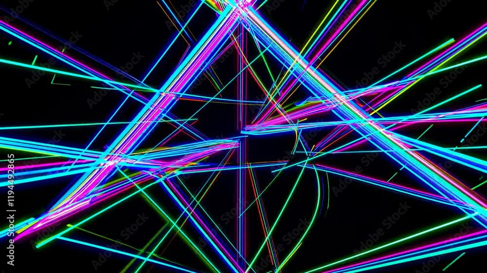Poster dynamic display of colorful light patterns creating a vibrant atmosphere at a nighttime event
