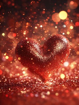 beautiful lovely valentine background with heart and glitter backdrop, generative ai