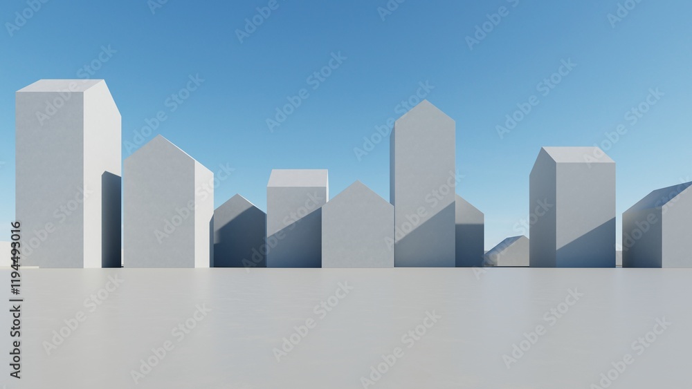 Poster 3d render of abstract modern architecture with empty cement floor, minimal exterior, car presentatio