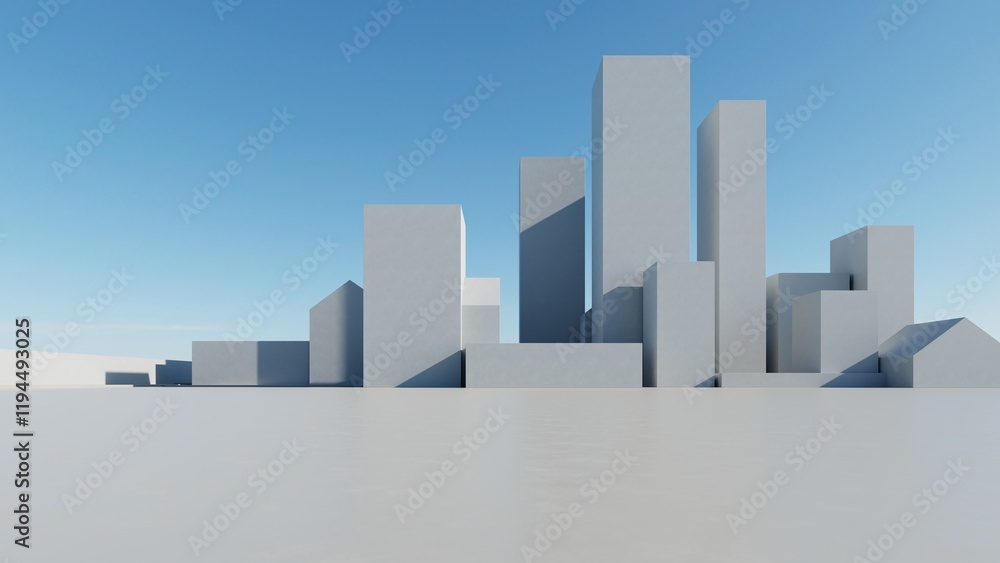Poster 3d render of abstract modern architecture with empty cement floor, minimal exterior, car presentatio