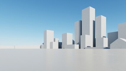 3d render of abstract modern architecture with empty cement floor, minimal exterior, car presentation background