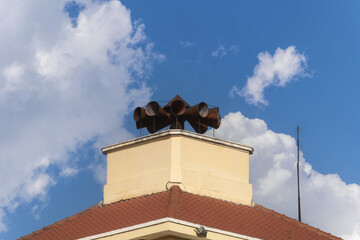 alarm siren on the roof of the The Poste du Cambodge building is an iconic colonial structure in...