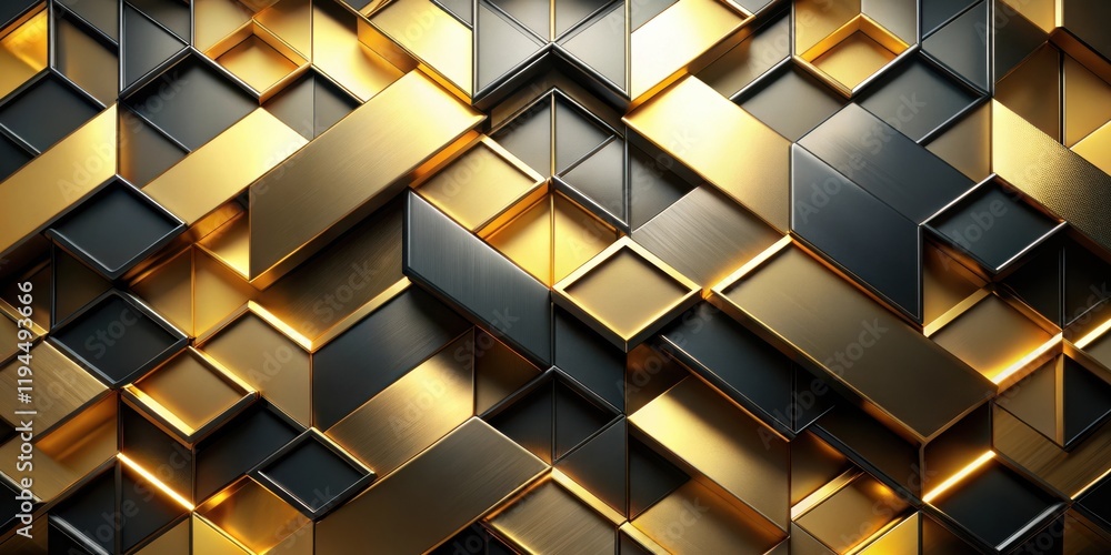 Fototapete A captivating abstract pattern of interlocking gold and black geometric shapes creates a visually stunning design with a sense of depth and dimension.