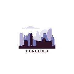 Obraz premium USA Honolulu logo with skyline, cityscape retro vector icon. United States of America, Hawaii city horizon, facade, travel logotype
