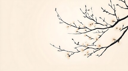 Delicate Branch of Blossoming Flowers Softly Painted