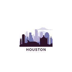 Obraz premium USA Houston logo with skyline, cityscape retro vector icon. United States of America, Texas city horizon, facade, travel logotype