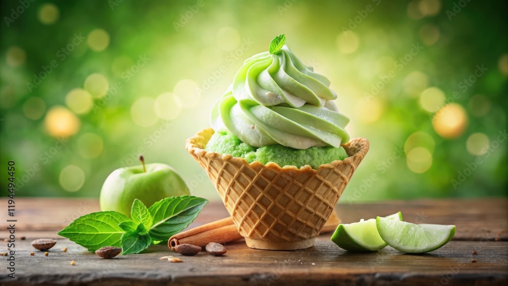 Poster a refreshing green ice cream cone with a twist of lime and a touch of mint