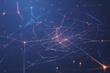 Obraz premium Abstract network connection, digital data flow, glowing lines and dots.