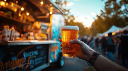 Celebrating craft beer at a vibrant festival outdoor event food truck community gathering evening local culture