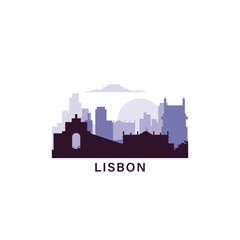 Naklejka premium Lisbon logo with skyline, cityscape retro vector icon. Portugal city horizon, facade, travel logotype