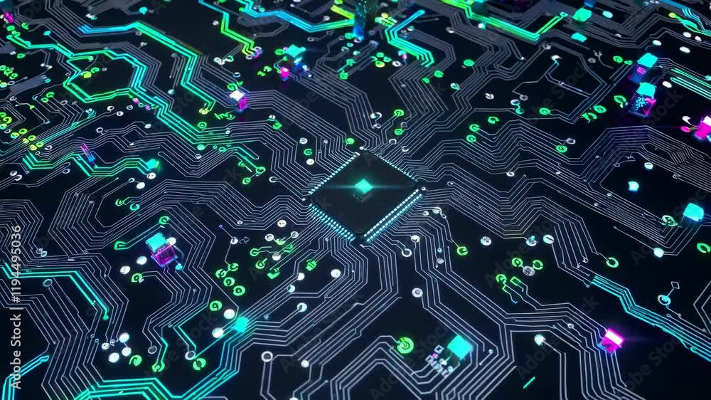 Poster exploration of a vibrant circuit board showcasing intricate designs and patterns