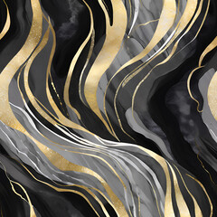 Sophisticated marble pattern with gold and white veins on black background