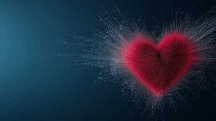 Glowing Red Heart with Strands of Light