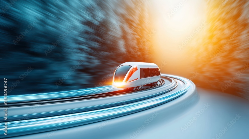 Poster a hyperloop capsule hurtling through a tunnel illuminated by a mesmerizing blue light trail, creatin