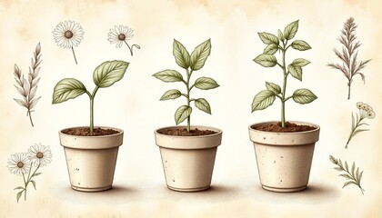 Obraz premium Aesthetic Arrangement of Three Unique Potted Plants Against a Bright White Background for Home Decor