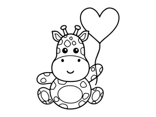 Valentines Day Giraffe Holding Balloon Line Art