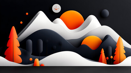 Abstract Minimalist Landscape with Clock