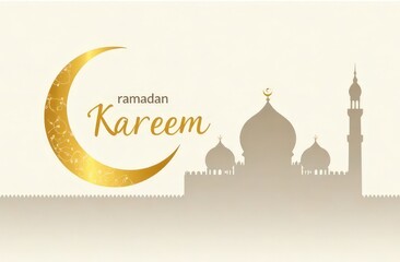 Minimalist Ramadan Kareem Banner with Crescent and islamic mosque in the night