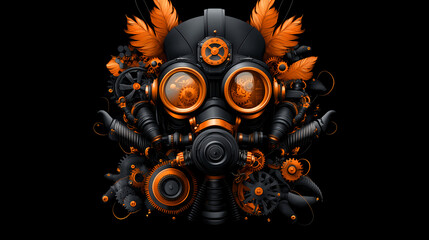 Fototapeta premium Steampunk Gas Mask with Gears and Feathers