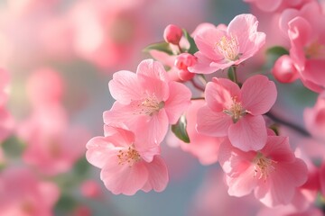 Fototapeta premium Close up of pink cherry blossoms in full bloom outdoors
