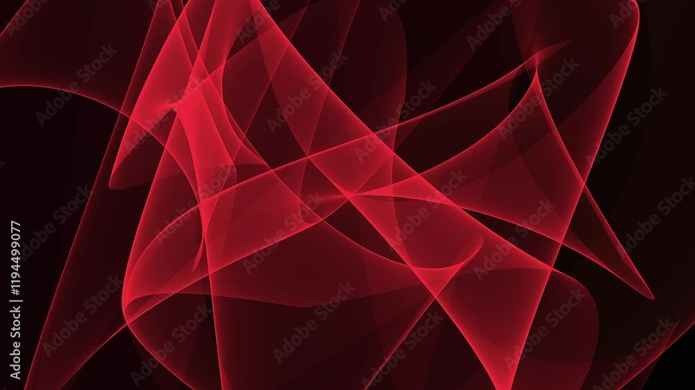 Poster abstract design featuring overlapping, translucent red shapes against a dark background