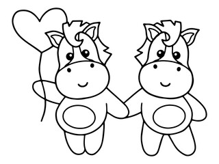 Valentines Day Horse Holding Balloon Line Art