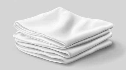 White handkerchief mockup - empty folded cotton or silk fabric napkin or kitchen towel. Realistic vector set of microfiber dishcloth or picnic plaid. Template of blank blanket or cloth serviette.