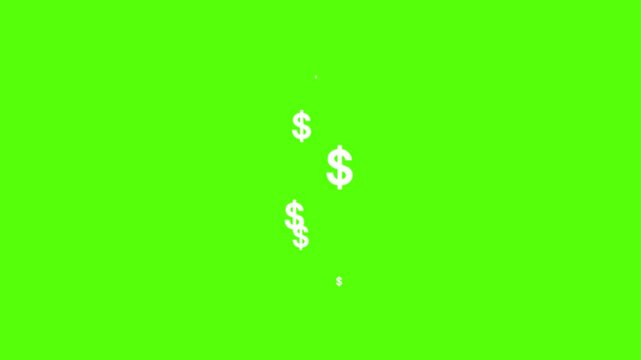 White dollar sign animation floating on green background. Concept of finance, economy, business, banking, exchange, and symbol of money.