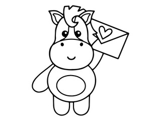 Valentine's Day Horse Holding a Letter Black and White