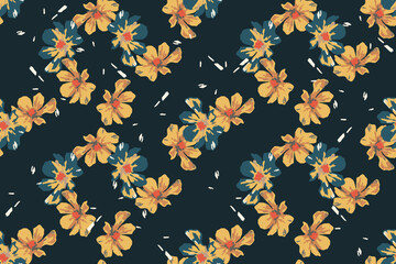 Obraz premium Hand drawn flowers, seamless patterns with floral for fabric, textiles, clothing, wrapping paper, cover, banner, interior decor, abstract backgrounds.