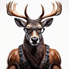 deer a muscular repairman deer with glasses and large antlers who is hardworking and stands like a human