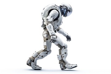 Fototapeta premium Human type form robot mecha white background futuristic.