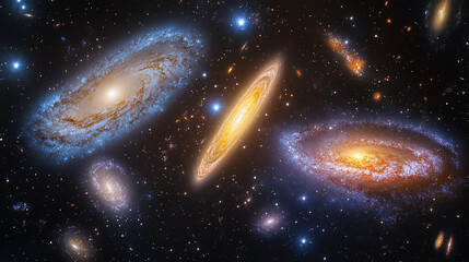 Obraz premium Stunning view of distant galaxies in the vastness of outer space
