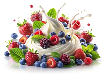 Berry Milk Yogurt Package Design: Dripping Cream, Forest Berries Banner