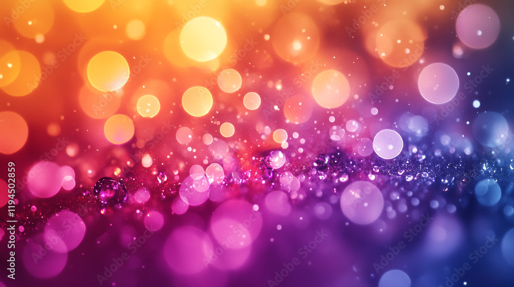 Poster vibrant abstract background showcasing colorful bokeh with droplets and light reflections