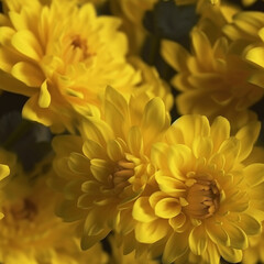Obraz premium A close up of a bunch of sunflowers with green leaves on the bottom of the petals and yellow petals on the bottom of the petals. 