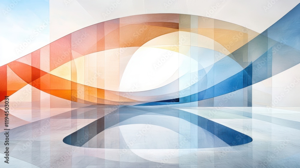 Poster layered transparent shapes in soft colors abstract art digital design modern environment aerial view