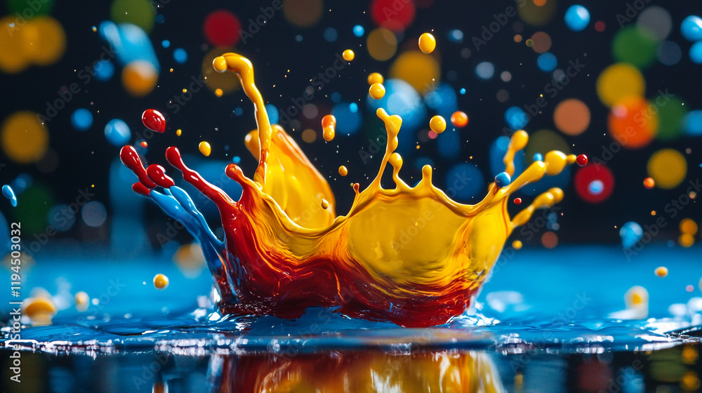 Poster colorful paint splashes create a striking visual display in an artistic setting