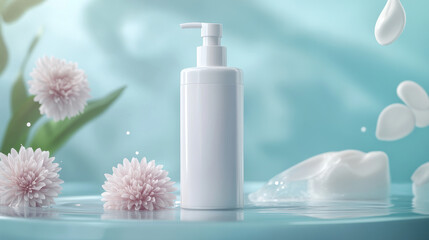 White plastic bottle mockup with pump cap for cosmetic or shampoo branding. Realistic 3d vector illustration set of liquid soap or lotion container with dispenser. Skincare and makeup product template