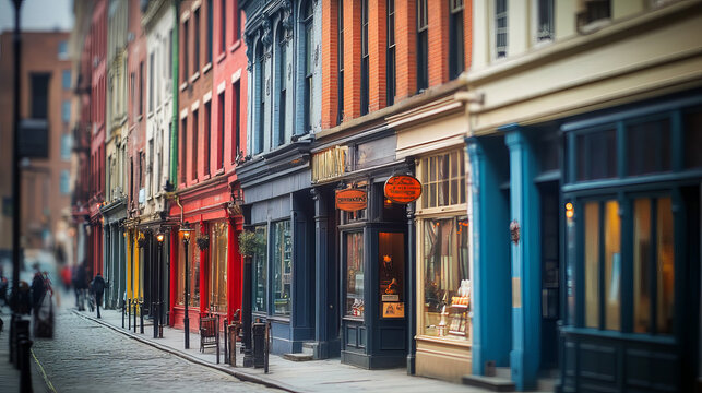London street with houses and buildings in georgian style. British town real property exterior. Old residential buildings in Marylebone or Mayfair in London, vector cartoon illustration