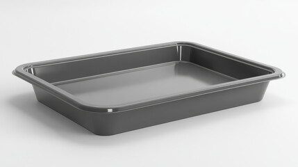 Plastic lunch tray from various angles of view. Realistic 3d mockup of grey rectangular smooth minimalist look with raised edges perfect for serving food or meals in cafe, cafeteria or school canteen.