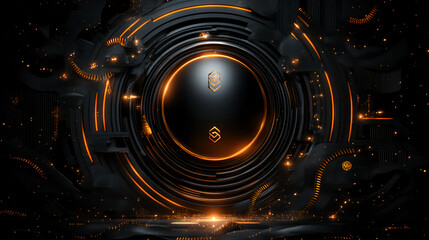 Abstract Dark Tech Background with Orange Glowing Lines