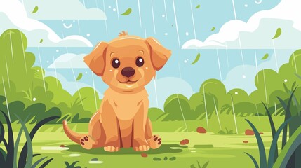 Adorable Wet Puppy Sitting Outdoors Playfully Looking