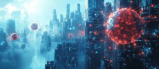 Fototapeta premium Cyberpunk City Under Viral Attack: A Futuristic Nightmare