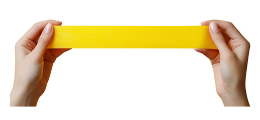 Thick elastic yellow band, felt stretched by two hands