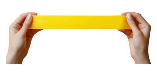 Thick elastic yellow band, felt stretched by two hands