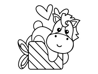 Valentine's Day Horse Holding Gift Line Art