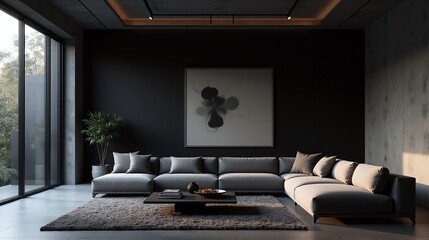 Dark modern living room minimalist interior design gray