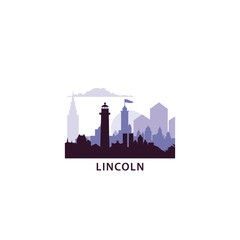 Obraz premium UK Lincoln logo with skyline, cityscape retro vector icon. United Kingdom, England abstract travel city facade, horizon logotype