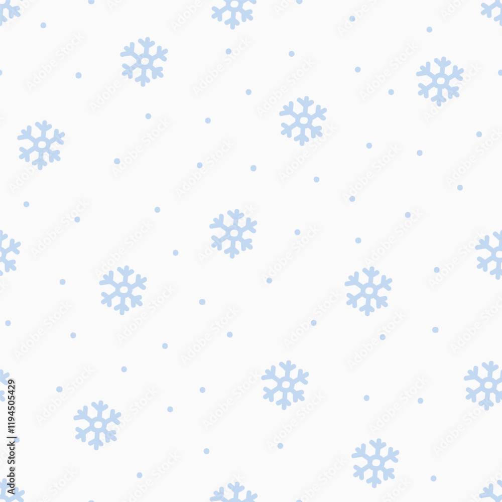 Poster Seamless snow pattern with falling snowflakes. Snowy print, endless repeating background for textile, fabric, wrapping paper, wallpaper design. Winter texture. Printable flat vector illustration